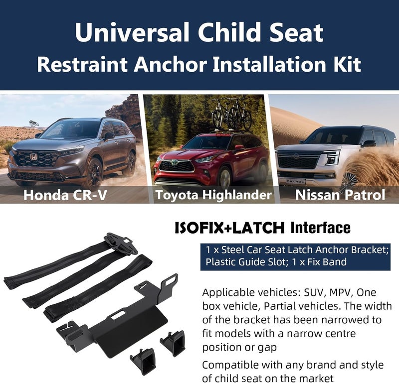 JHKLS Universal Car Seat Mount Bracket for SUVs MPVs and Off-Road Vehicles, Child Safety Car Seat Latch Anchor Kit for ISOFIX Belt Connector, 321*144*85/95mm Latch Interface Mount Bracket - Image 3